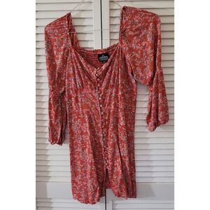 Angie Top (Large Size) – Bold Red Floral Elegance